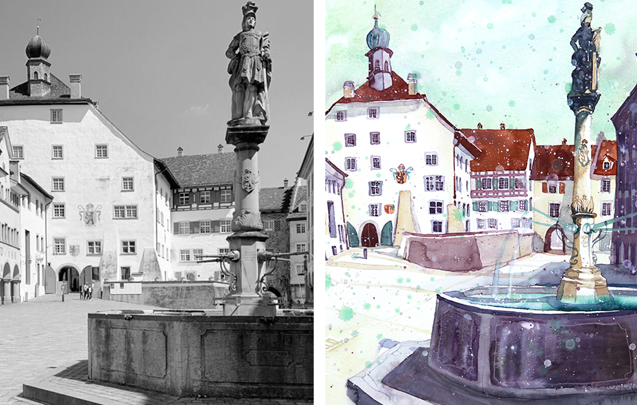 Aquarellkurs: Gebäude: Hof zu Wil