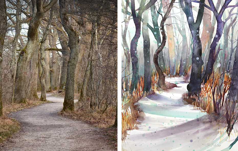 Aquarellkurs: Baumallee oder Weg im Wald